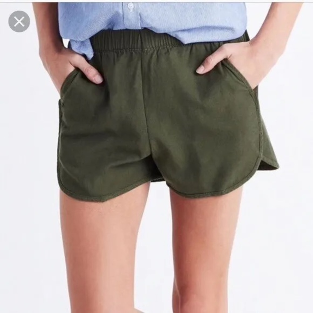 Madewell Pull-On Cotton Blend Shorts: Desert Olive Army Green